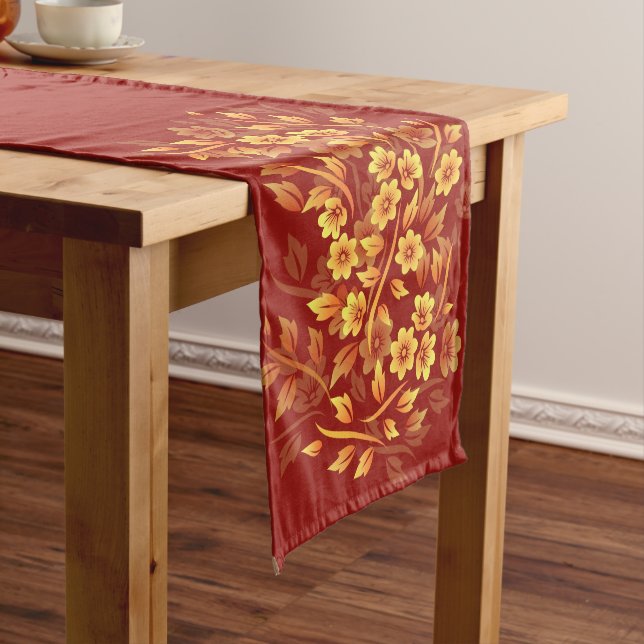 Floral Red and Gold Medium Table Runner (In Situ)