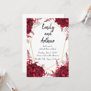 Floral red and gold Set 1 Wedding Invitation