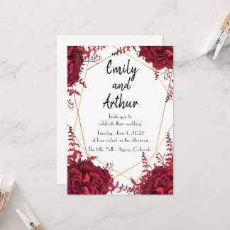 Floral red and gold Set 1 Wedding Invitation