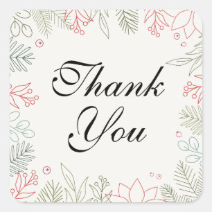Floral Red And Green Frame Thank You Square Sticker