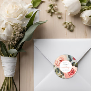 Floral Red And Pink Flowers Classic Wedding Round Sticker