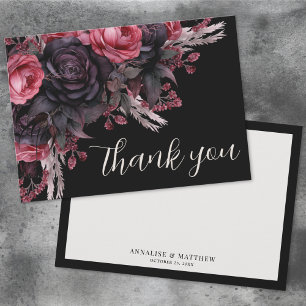Floral Red Black Gothic Wedding Thank You Card