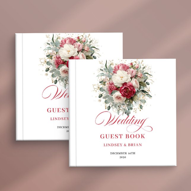 Floral Red Blush Boho Wedding Guest Book Custom (Floral Red Blush Boho Wedding Guest Book Custom)