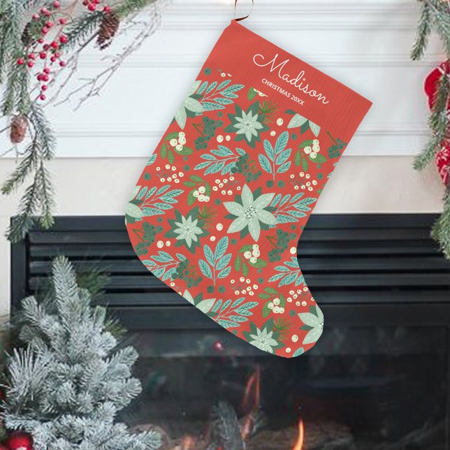 Floral Red Bold Holiday Large Christmas Stocking (Floral Red Bold Holiday Large Christmas Stocking)