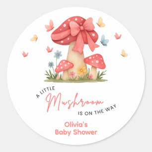 Floral Red Bow A Little Mushroom Baby Shower Classic Round Sticker