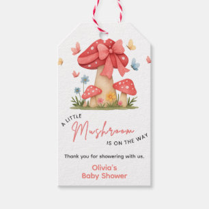 Floral Red Bow A Little Mushroom Baby Shower Gift Tags