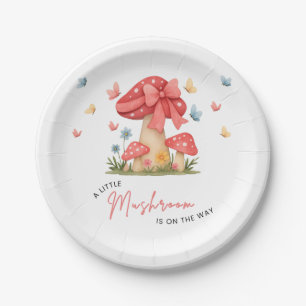 Floral Red Bow A Little Mushroom Baby Shower Paper Plate