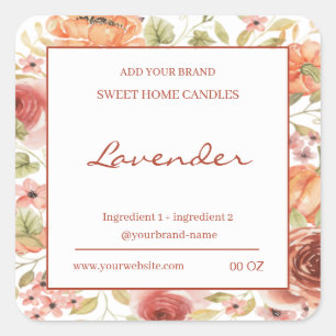 Floral red brown ingredients product square sticker
