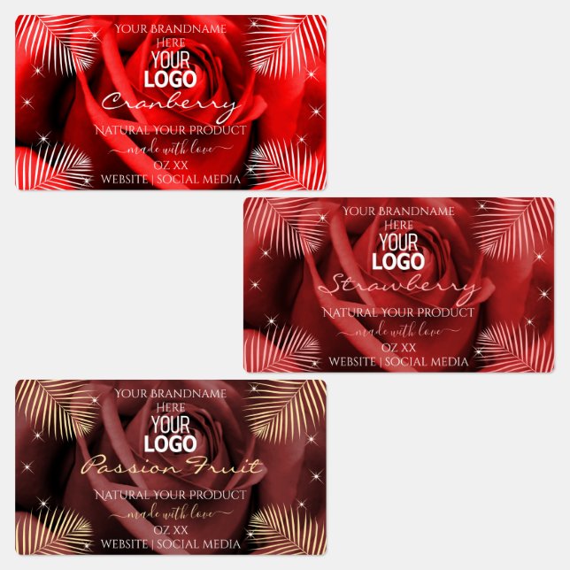 Floral Red Burgundy Product Packaging Labels Logo (Group)