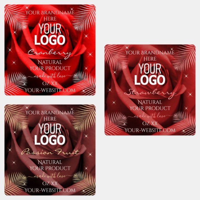 Floral Red Burgundy Product Packaging Labels Logo (Group)
