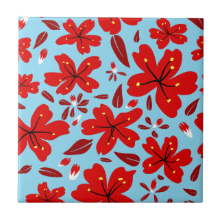 Floral Red Ceramic Tile
