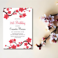Floral Red Cherry Blossom Sakura 21st Birthday