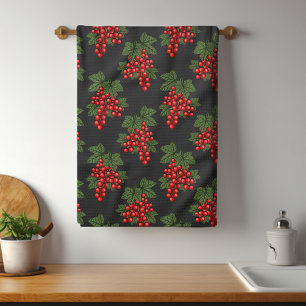 Floral Red Christmas Berries Tea Towel