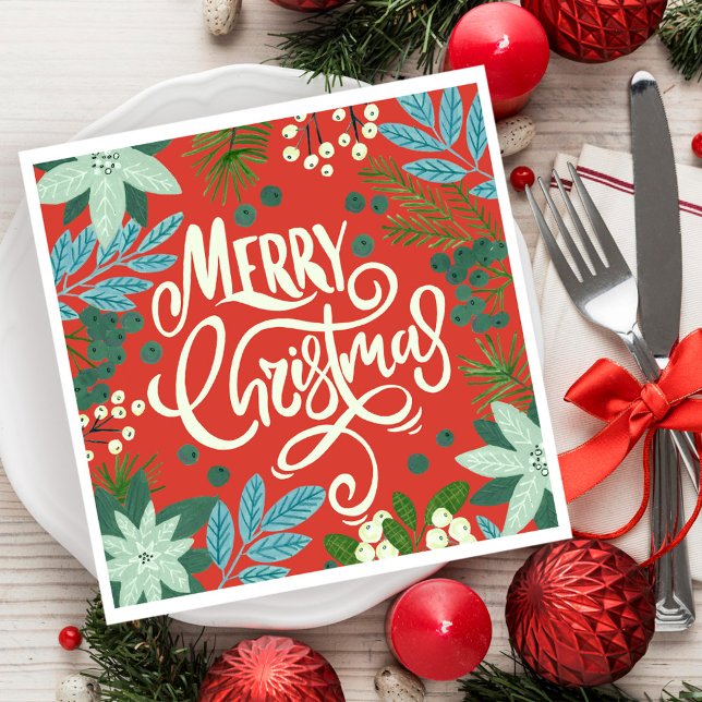 Floral red Christmas  Napkin (Floral red Christmas Napkins)