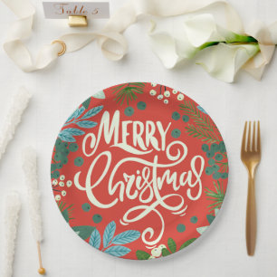 Floral red Christmas  Paper Plate
