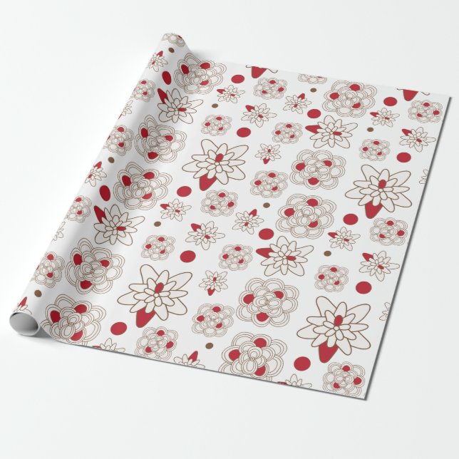 Floral Red Christmas Pattern Wrapping Paper (Unrolled)
