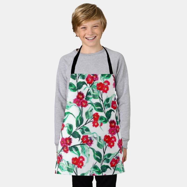 Floral Red Colour Flowers Pattern-56698 Apron (Worn)