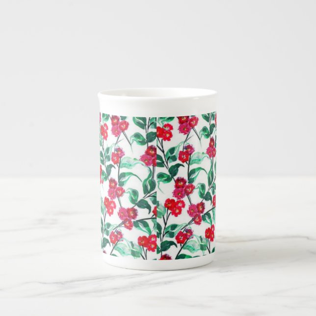 Floral Red Colour Flowers Pattern-56698 Bone China Mug (Front)