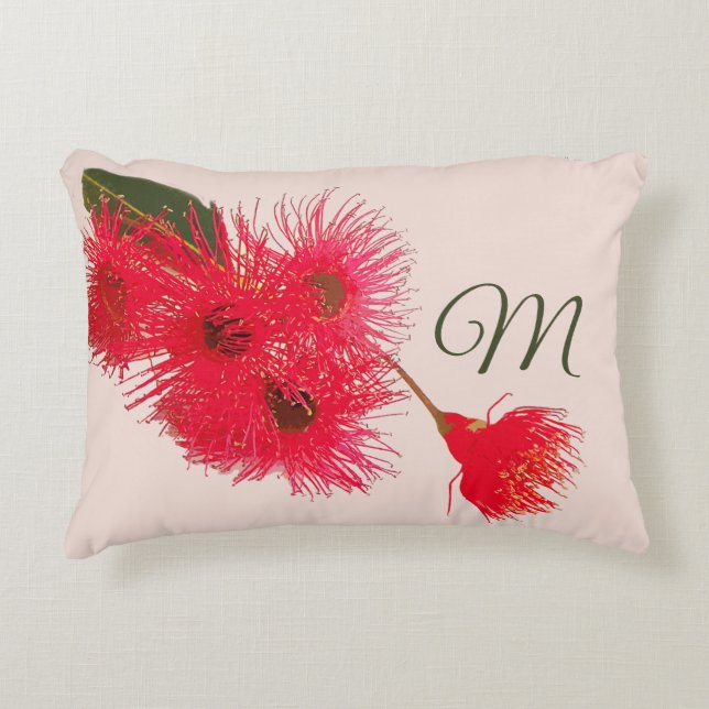 Floral Red Eucalyptus Flower Monogram Decorative Cushion (Front)