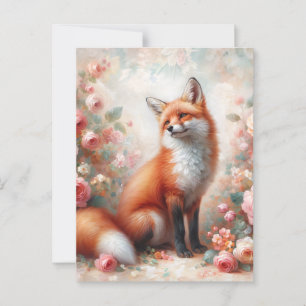 Floral Red Fox in Rose Garden Postcard