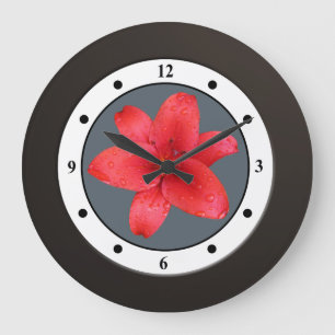 Floral Red Garden Flower Modern Digits Large Clock