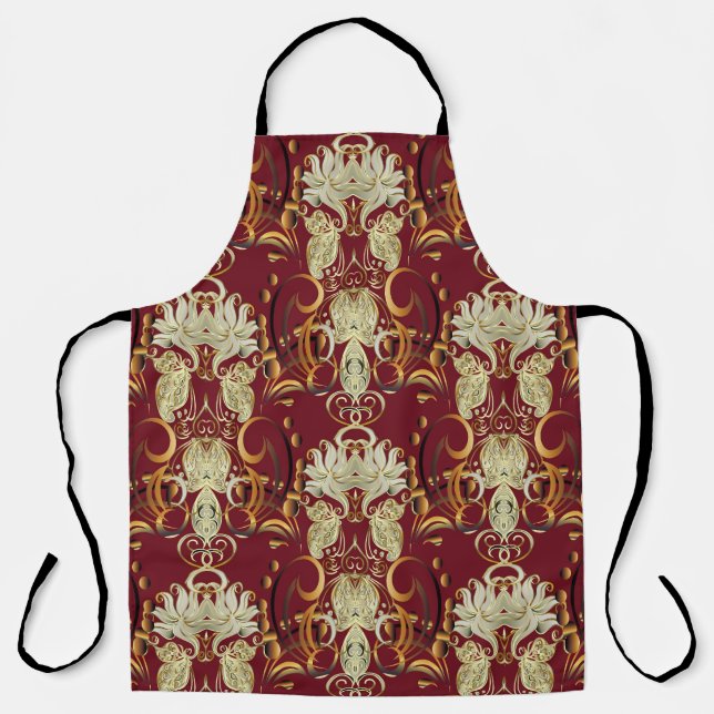 Floral red-gold, luxurious vintage pattern. apron (Front)