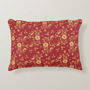 Floral Red Gold Stars Christmas Party Metallic Decorative Cushion
