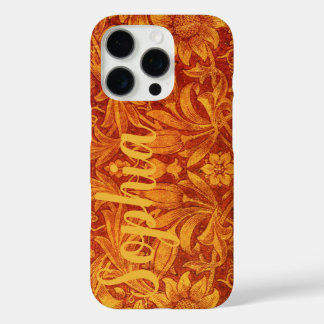 Floral Red & Golden Yellow Wm Morris Add a Name iPhone 16 Pro Case