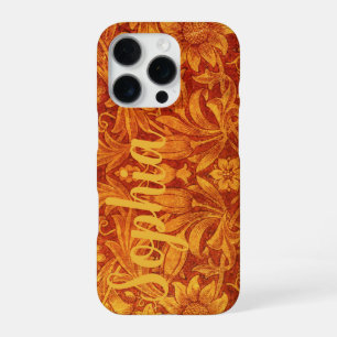 Floral Red & Golden Yellow Wm Morris Add a Name iPhone 16 Pro Case