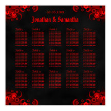 Floral Red Goth 15 Wedding Tables Seating Chart