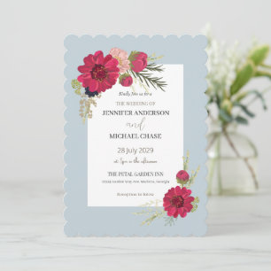 Floral Red Green Bridal Wedding Invitation