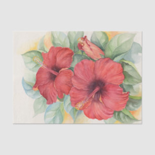 Floral Red Hibiscus Decoupage Watercolor Tissue Paper