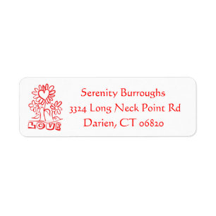 Floral Red Love Flowers & Hearts Return Address Label