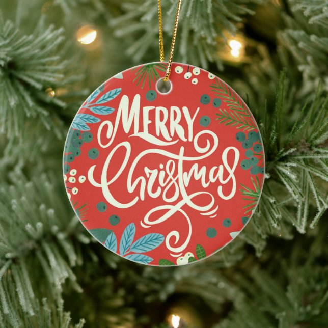 Floral red Our First christmas Ceramic Ornament (Tree)