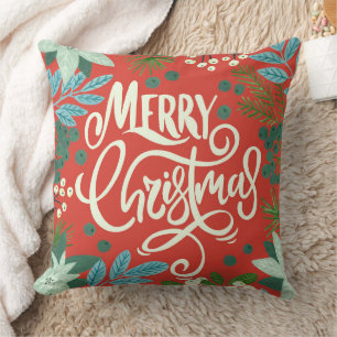 Floral red Our First Christmas photo Cushion