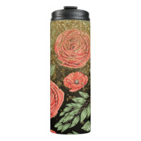 *~* Floral Red PEONY POPPY Gold Glitter