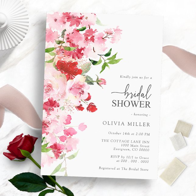 Floral Red Pink Bridal Shower Invitation (Floral Red Pink Bridal Shower Invitation
)