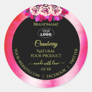 Floral Red Pink Marble Black Product Labels Logo