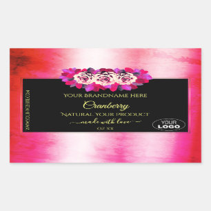 Floral Red Pink Marble Black Product Labels Logo