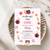 Floral Red Pink Our Little Ladybug 1st Birthday