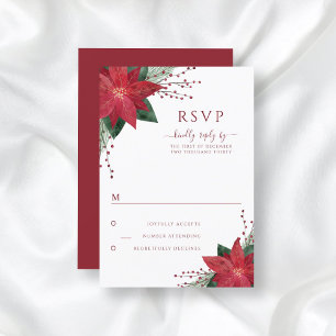 Floral Red Poinsettia Christmas Wedding RSVP Card