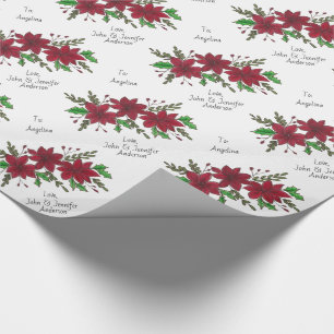 Floral Red Poinsettia Holiday Custom To and From Wrapping Paper