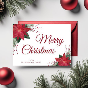 Floral Red Poinsettia Merry Christmas Greetings Postcard