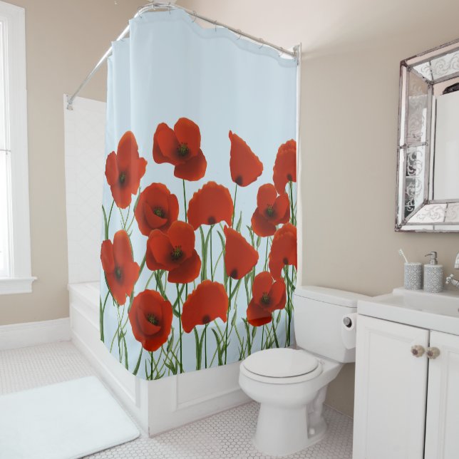 Floral Red Poppies Shower Curtain (In Situ)
