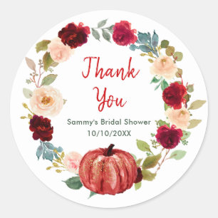 Floral Red Pumpkin Bridal Shower Thank You Classic Round Sticker