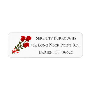 Floral Red Rose Flower Love Wedding Bridal Shower Return Address Label