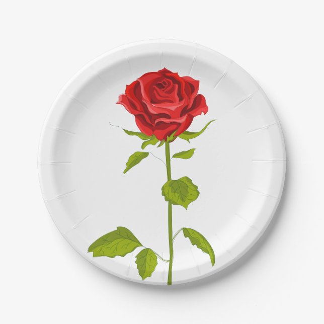 Floral Red Rose Flower Love - Wedding Party Paper Plate (Front)