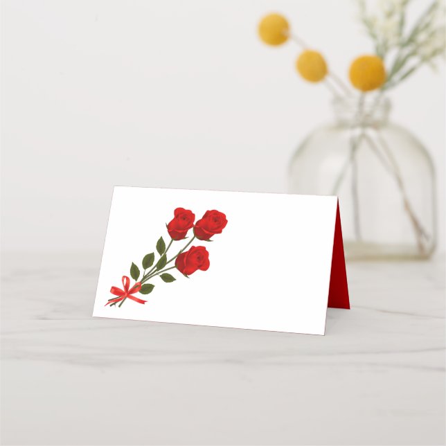Floral  Red Rose Flower - Wedding Party Flowers Place Card (Front)