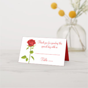 Floral Red Rose Flower Wedding Roses Botanical Place Card