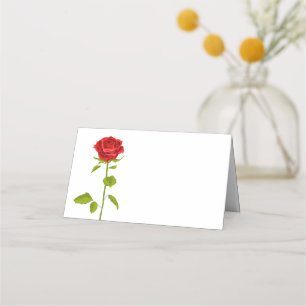 Floral Red Rose Flower Wedding Roses Botanical Place Card